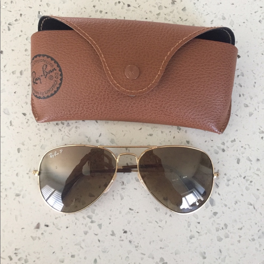 ray-ban gold aviator polarized sunglasses